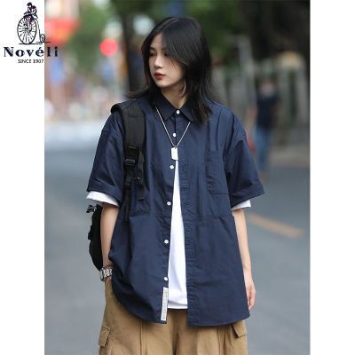 160943/Noveli/蓝威龙 新款日系复古工装短袖衬衣男士潮牌半袖外套衬衫女