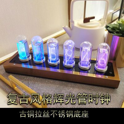 led拟辉光管时钟复古朋克风格工业风时钟创意桌面摆件电脑氛围灯