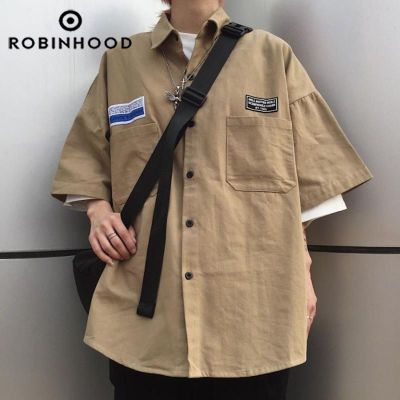 163000/ROBINHOOD美式衬衫短袖潮流日系高级感宽松情侣工装五分袖衬衣潮