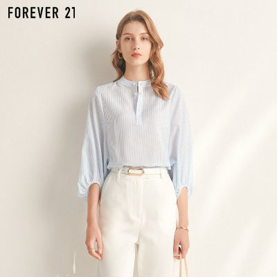 187941/FOREVER2 夏季蓝色条纹衬衫女设计感小众灯笼袖宽松衬衫女薄上衣
