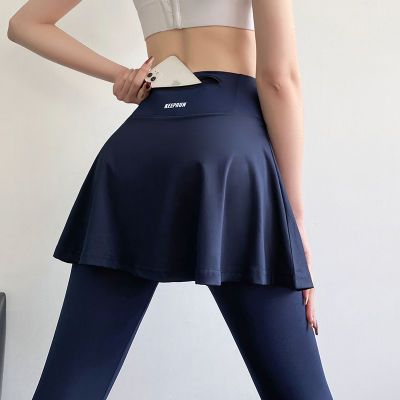 181017/瑜伽裤女假两件蜜桃高腰提臀弹力紧身收腹运动跑步训练健身服长裤