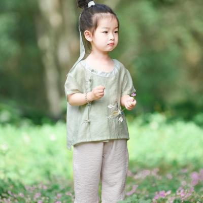 男童汉服夏薄款古风套装女童中国风表演服儿童棉麻两件套改良唐装
