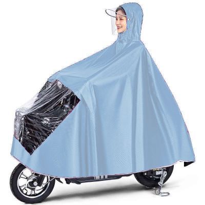 173002/雨衣电动车摩托车雨披单人男女成人加大加厚双帽檐防暴雨骑行雨具