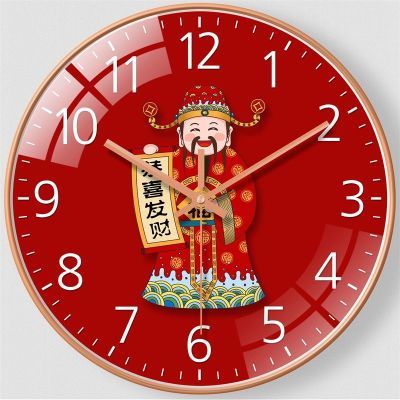 新中式墙上挂钟财神创意家用时钟网红客厅个性表钟挂静音石英钟表