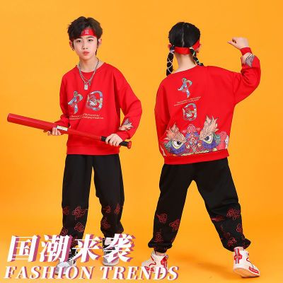 新款儿童演出服中国风街舞套装表演服中小学生运动会服装国潮嘻哈