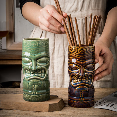 【鬼脸造型摆件】复古陶瓷筷子筒古老收纳瓶美式个性物件 微瑕