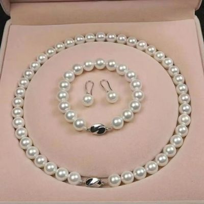 天然海水母贝壳珍珠项链送长辈送妈妈礼物套装珍珠饰品三件套套盒