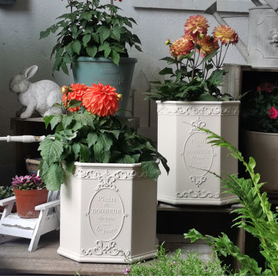 日式外贸复古白色绿植塑料花盆花园阳台浮雕花盆ins风欧式花盆