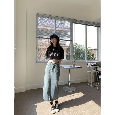 165660/复古蓝牛仔半身裙女夏季薄款2022年新款时尚潮流中长款开叉包臀裙