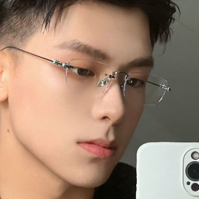 无边框眼镜男近视配有无度数防蓝光辐射平光商务王一博同款镜架女