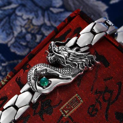 186583/原创设计纯银手链男士手表带绿色宝石龙图腾男款个性潮人简约欧美
