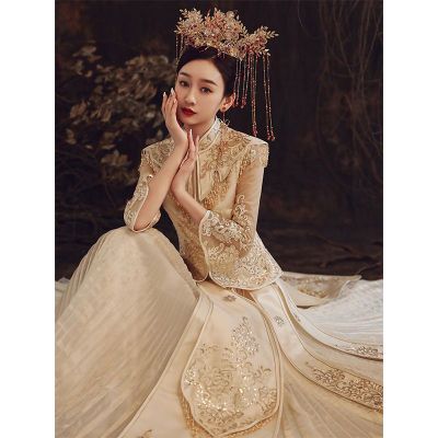180603/秀禾服新娘2022新款结婚香槟色中式秀禾女夏季修身龙凤褂秀和服