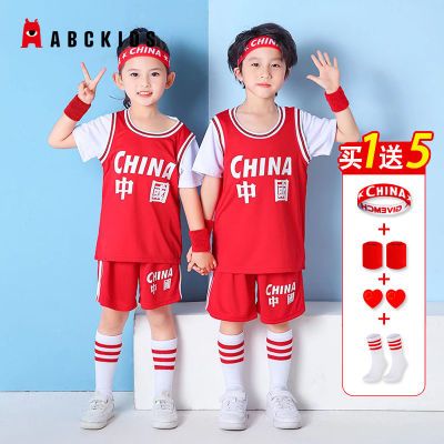 ABCKIDS短袖儿童篮球服套装男童假两件球衣女中小学生运动训练服