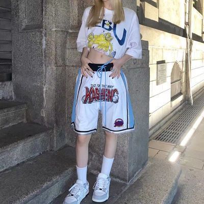 171984/RAMPAGE美式潮牌刺绣篮球短裤女夏季国潮嘻哈抽绳休闲运动五分裤