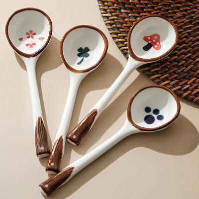 创意陶瓷勺子ins高颜值 个性手工复古勺子日式简约长柄勺家用汤勺