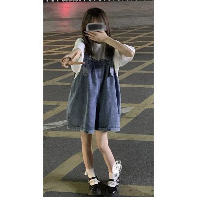 175710/牛仔背带裤女ins夏季宽松港味Chic酷甜学生减龄显瘦阔腿连体短裤