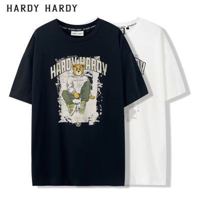 HARDY HARDY2022潮流宽松烫钻字母印花小熊短袖T恤情侣款半袖体恤