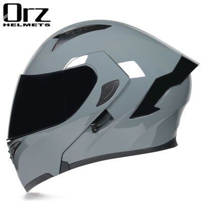 Orz头盔男女电动头盔车揭面盔全盔尾翼半盔安全帽个性冬季灰