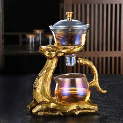 招财金鹿创意玻璃半自动懒人茶壶套装功夫茶具茶壶家用茶壶套装