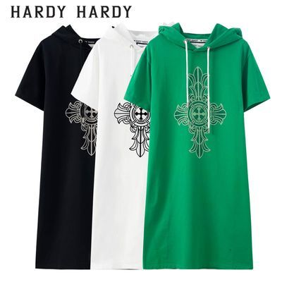 HARDY HARDY2022夏新潮牌烫钻十字架印花短袖休闲卫衣裙连衣裙子