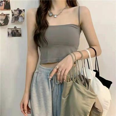 174291/夏季辣妹纯色吊带背心女自带一体胸垫细肩带显瘦打底抹胸上衣外穿