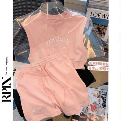 176371/RPIN粉色休闲运动套装女夏季减龄显瘦无袖上衣短裤两件套小个子