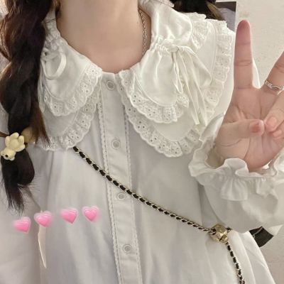 lolita内搭日系软妹可爱蕾丝花边娃娃领系带长袖上衣打底