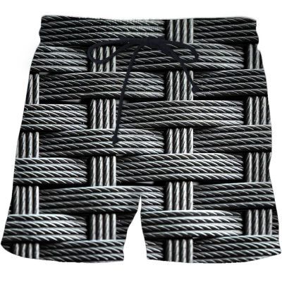 175886/潮流帅气时尚夏季男士短裤 3D印花灰色格子图案 沙滩裤休闲男
