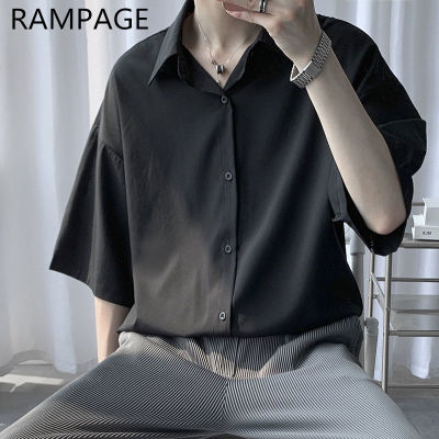 Rampage冰丝垂感短袖衬衫男宽松夏季薄款潮流休闲高级感衬