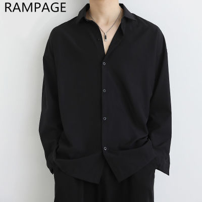 Rampage禁欲系衬衣气质垂感免烫白色衬衫男春季长袖痞帅韩版宽松