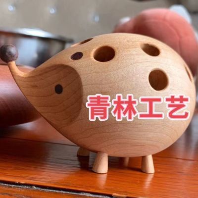 小刺猬实木创意笔插摆件玩具礼品diy可定制办公室桌面笔筒教师节