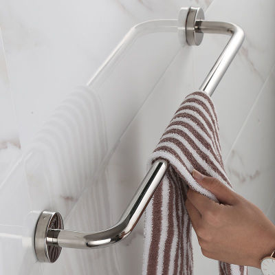 厕所浴室晾毛巾加长单杆挂架304不锈钢毛巾架免打孔卫生间置物架