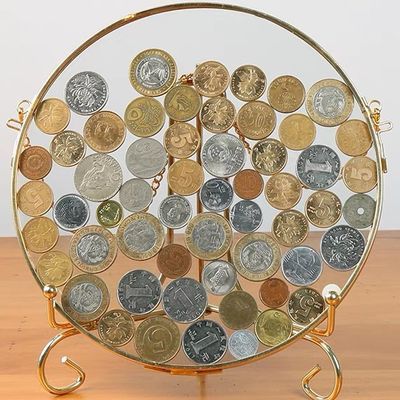 【工厂直营】圆形硬币相框桌面摆件礼品钱币收集框金属铜边材质