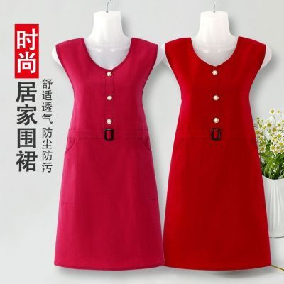 围裙女纯棉韩版时尚网红新款纯色防污马甲上班工作服家用厨房罩衣