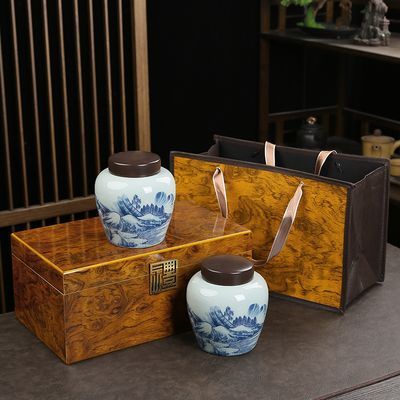 茶叶罐中式高档陶瓷木盒绿茶红茶白茶碎银子密封罐礼品盒空盒定制