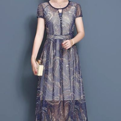 台湾纱连衣裙女夏装2022新款妈妈高贵气质雪纺裙子时尚洋气女