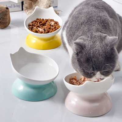 陶瓷猫碗猫食盆保护颈椎防打翻猫咪斜口猫食碗猫粮碗猫饭碗宠物碗