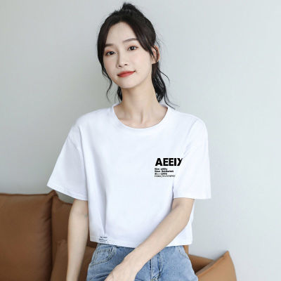 短款T恤女白色印花小众设计感纯棉百搭简约上衣2022年新款夏季ins