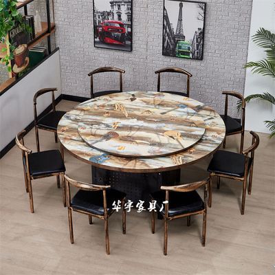 火锅烧烤饭店餐桌椅组合复古加大圆桌带转盘6人8人10人位圆形