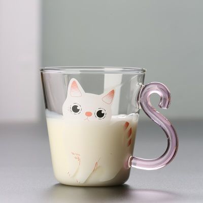 猫咪猫杯子玻璃杯ins高颜值猫猫新款2023童趣卡通猪猪涂鸦爱心