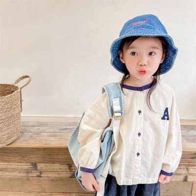 韩版儿童春装衬衫2023春秋新款长袖外套男女童宽松刺绣棉麻衬