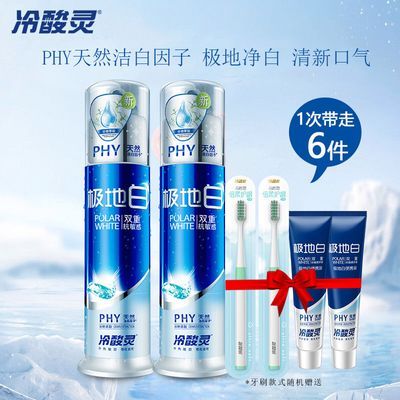 冷酸灵极地白牙膏泵式系列双重抗敏感家庭套装按压式洁白牙齿清新