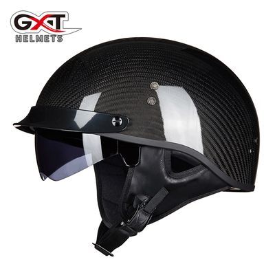 GXT碳纤维头盔男女士摩托车半盔四季太子盔复古电动车安全帽瓢