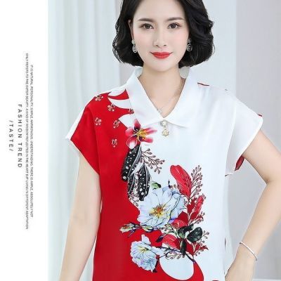 184434/2022新款妈妈夏装显瘦洋气中袖中年女装短袖T恤中老年阔太太上衣