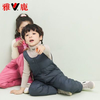 雅鹿儿童背带羽绒裤外穿婴儿幼儿宝宝小童男童女童幼童加厚连体裤