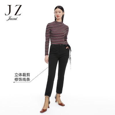 JZ玖姿黑色弹力小脚裤秋季新款女修身铅笔裤简约大气女休闲裤