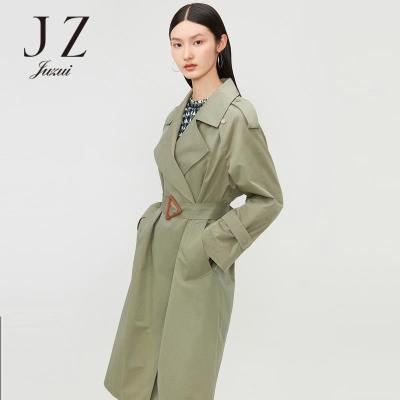 JZ玖姿秋季新款纯色气质时尚酷感通勤女长款风衣外套