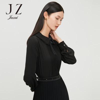 JZ玖姿秋季新款纯色娃娃领气质约会休闲时尚女雪纺衫