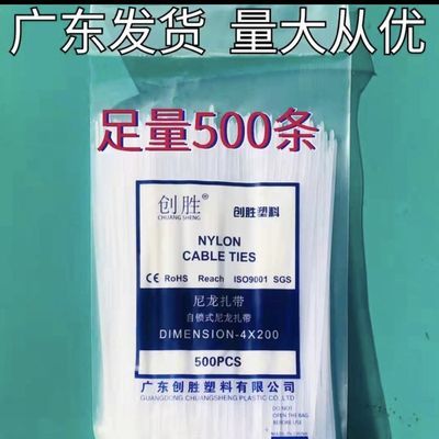 创胜尼龙扎带3*100-10*800 塑料固定扎线带电线捆扎线束带黑/白色