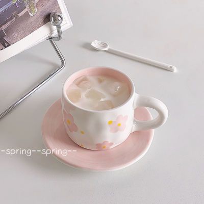 春添-咖啡杯设计师款ins粉色樱花女高颜值家用办公室陶瓷杯碟